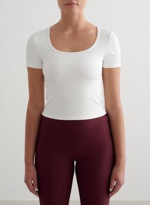 Dames t-shirt korte mouw geribbeld sneldrogend wit