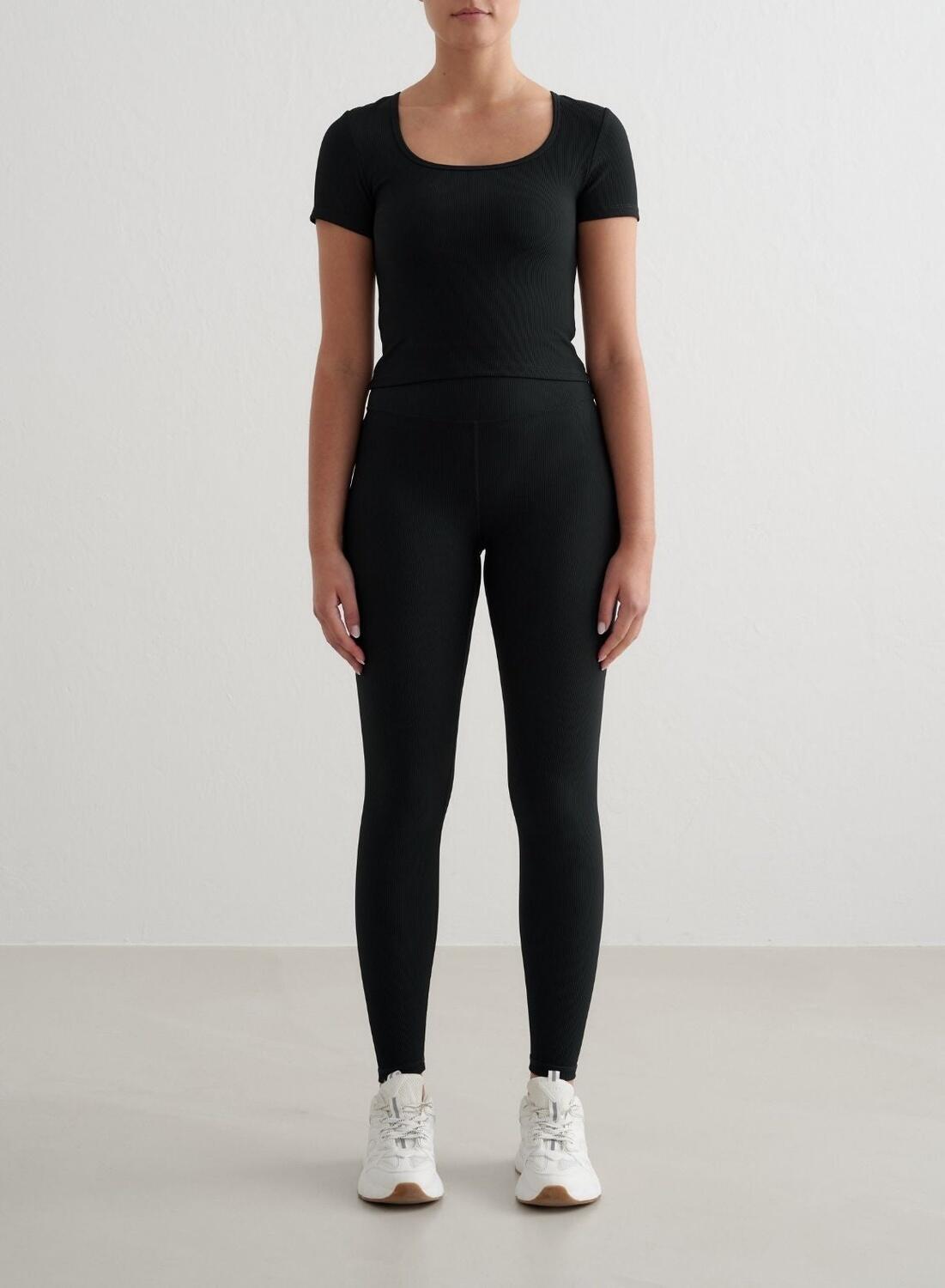 Mujer Camiseta Manga Corta Secado Rápido second skin Acanalada Negro 3/4