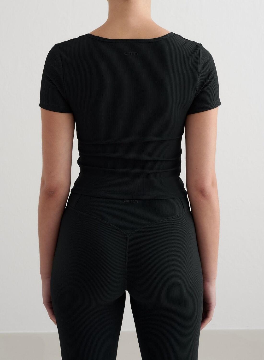 Mujer Camiseta Manga Corta Secado Rápido second skin Acanalada Negro 2/4