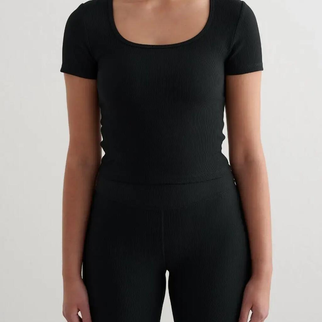 Women's Short Sleeve Top Quick-Drying Second Skin Ribbed Performance Black