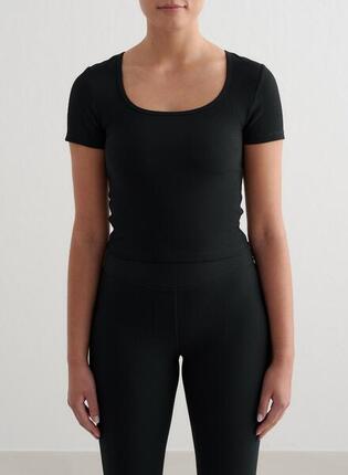 Femme Haut Manches Courtes Séchage Rapide second skin Côtelé Performance Noir