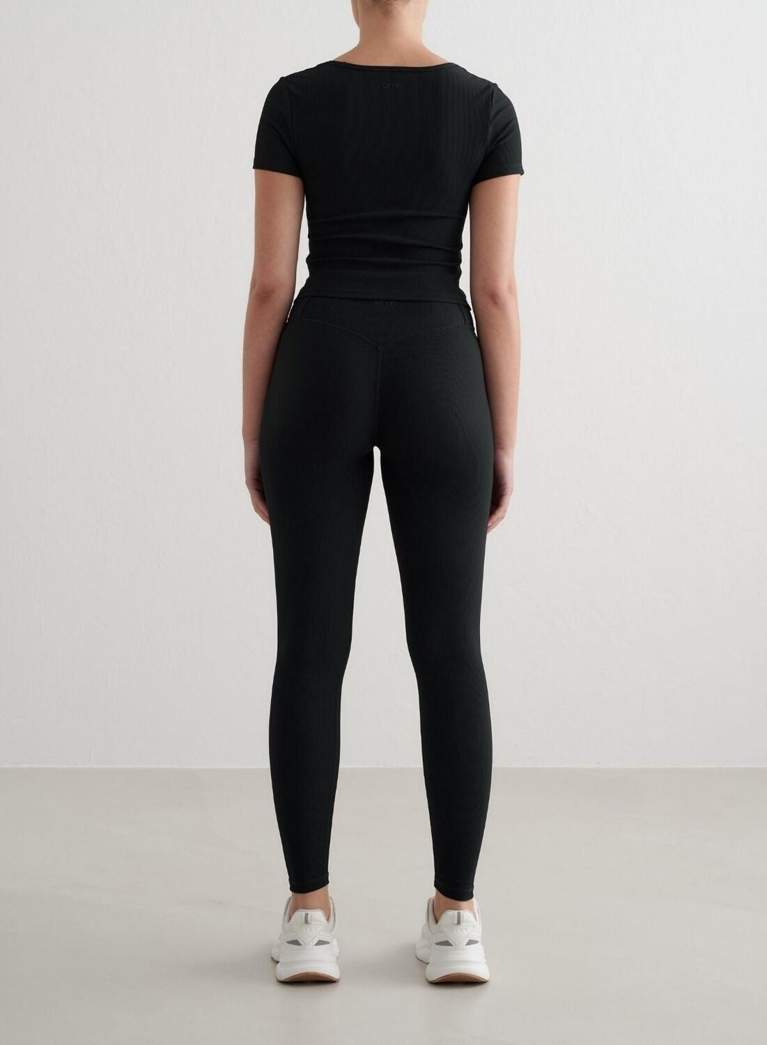 Mujer Camiseta Manga Corta Secado Rápido second skin Acanalada Negro 4/4