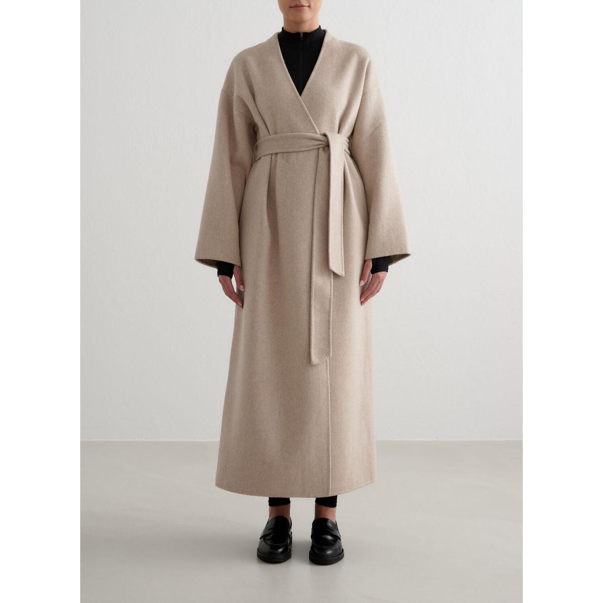 Aim'n - Femme Manteau Long En Laine Avec Ceinture Beige Foncé - Manteau - Beige - Decathlon