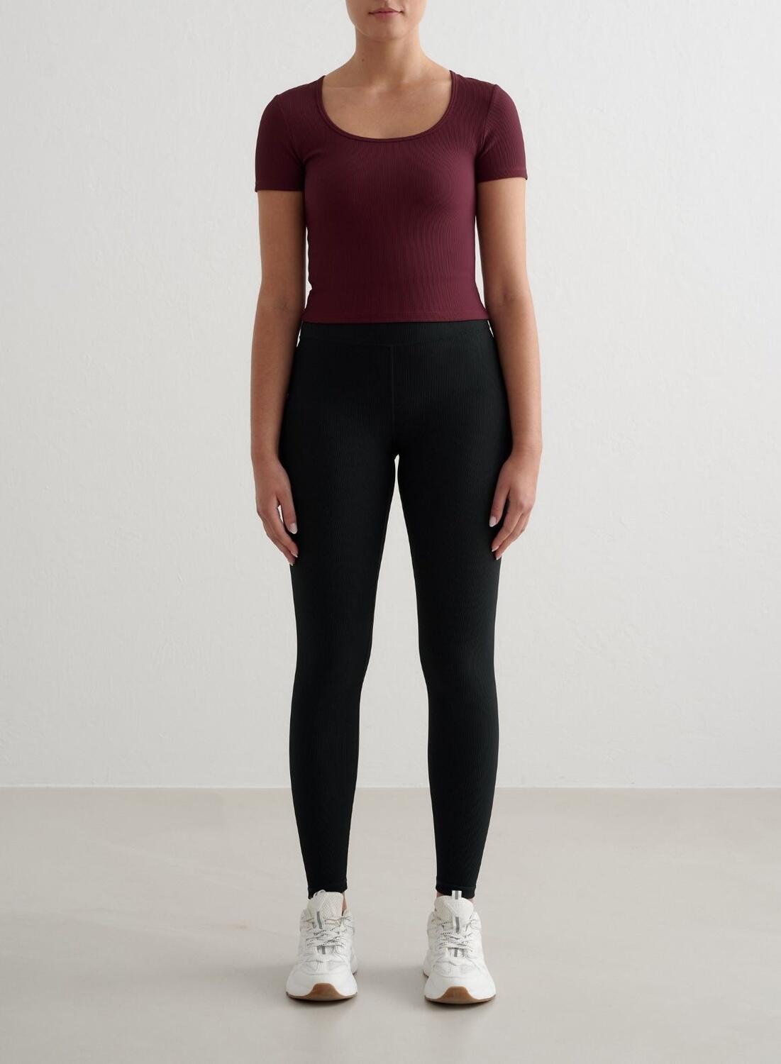 Femme T-shirt Manches Courtes Côtelé Séchage Rapide Cerise 3/4
