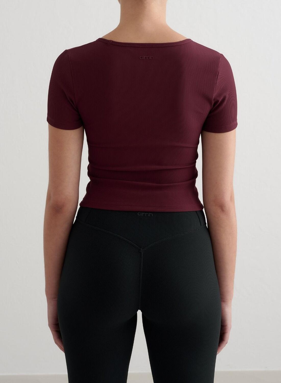 Femme T-shirt Manches Courtes Côtelé Séchage Rapide Cerise 2/4
