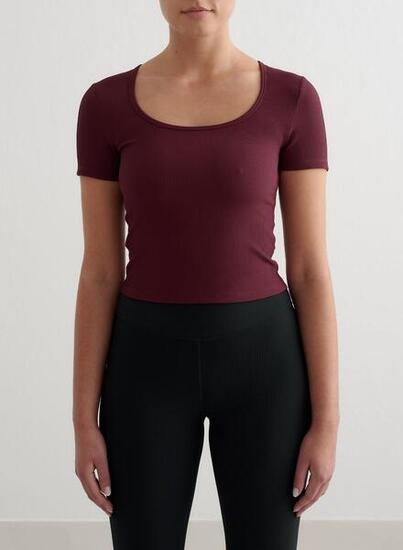 Femme Haut Manches Courtes Séchage Rapide Second Skin Côtelé Performance Cerise