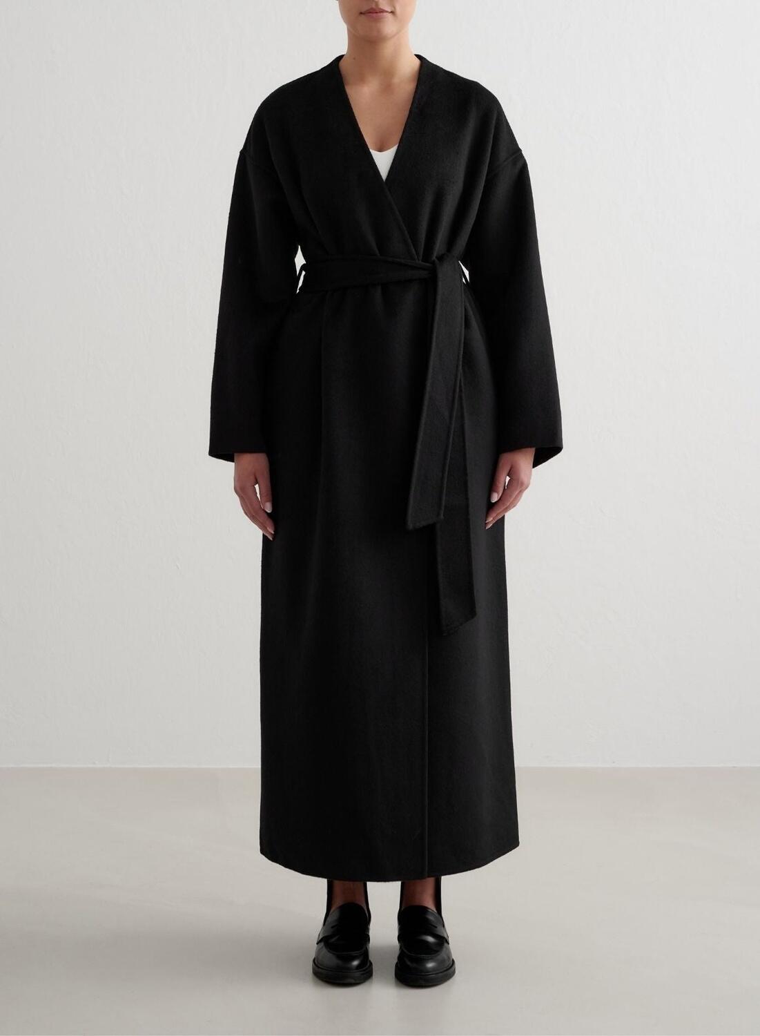 AIM'N Damen Langer Wollmantel mit Gürtel Schwarz