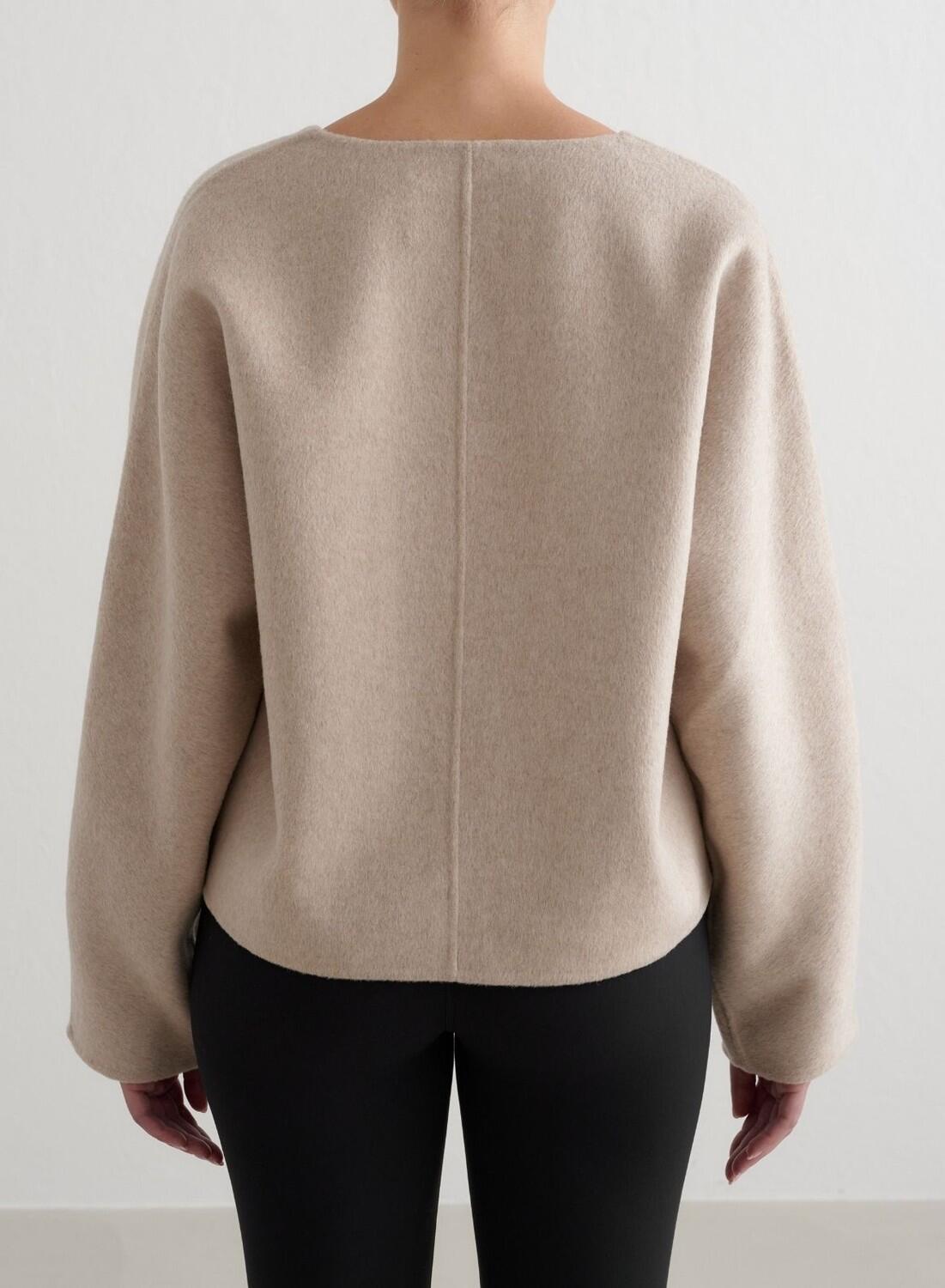 Femme Sweat-shirt en Laine à col en V Beige Foncé 2/6