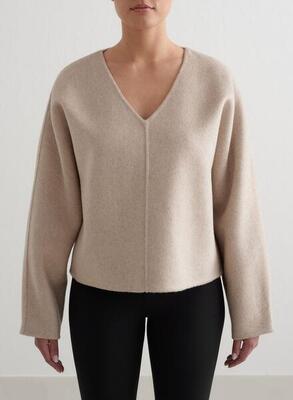 Damen Woll-Sweatshirt mit V-Ausschnitt Schwarz