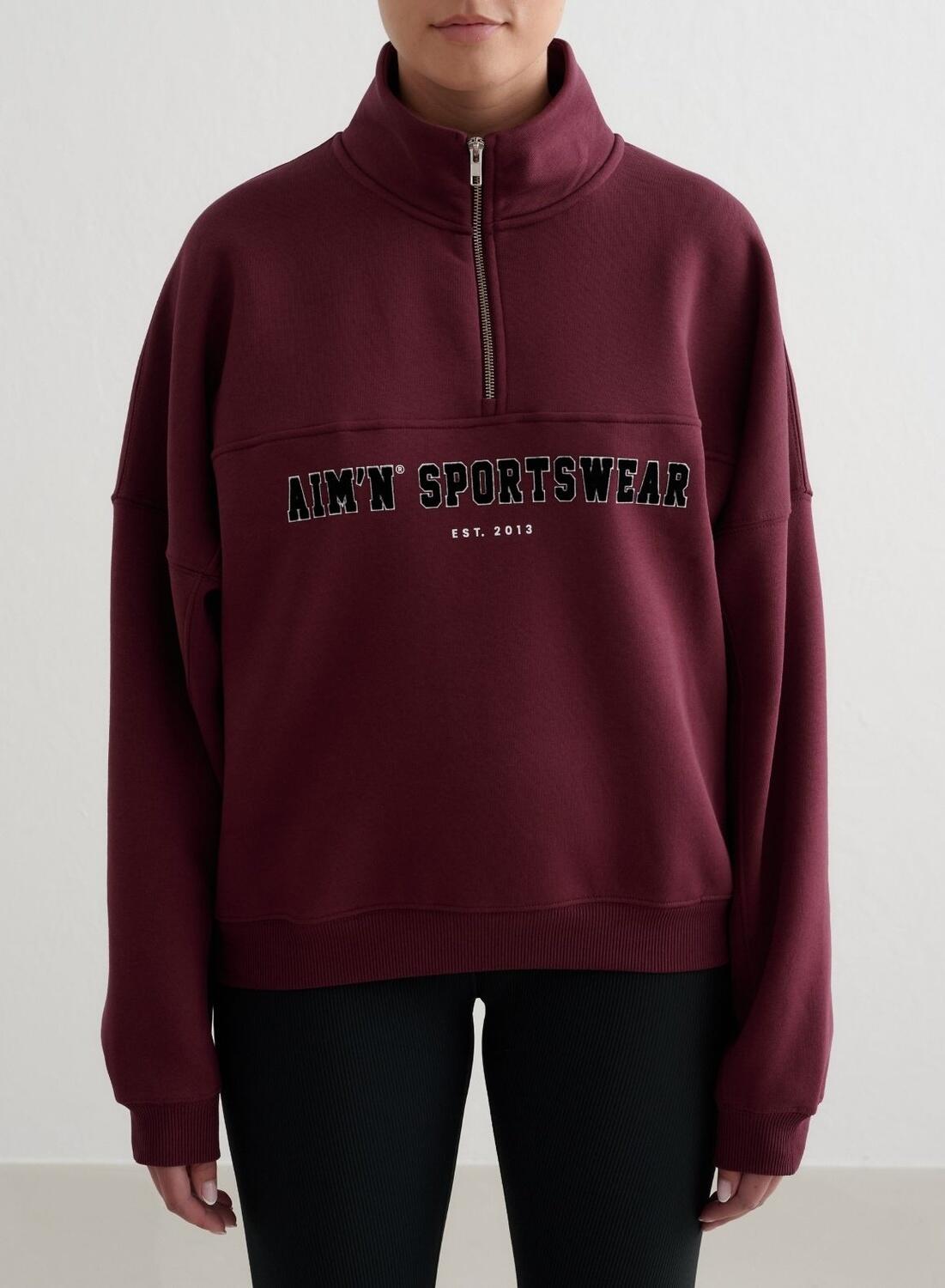 AIM'N Damen Sweatshirt mit halbem Reißverschluss Varsity Kirsche