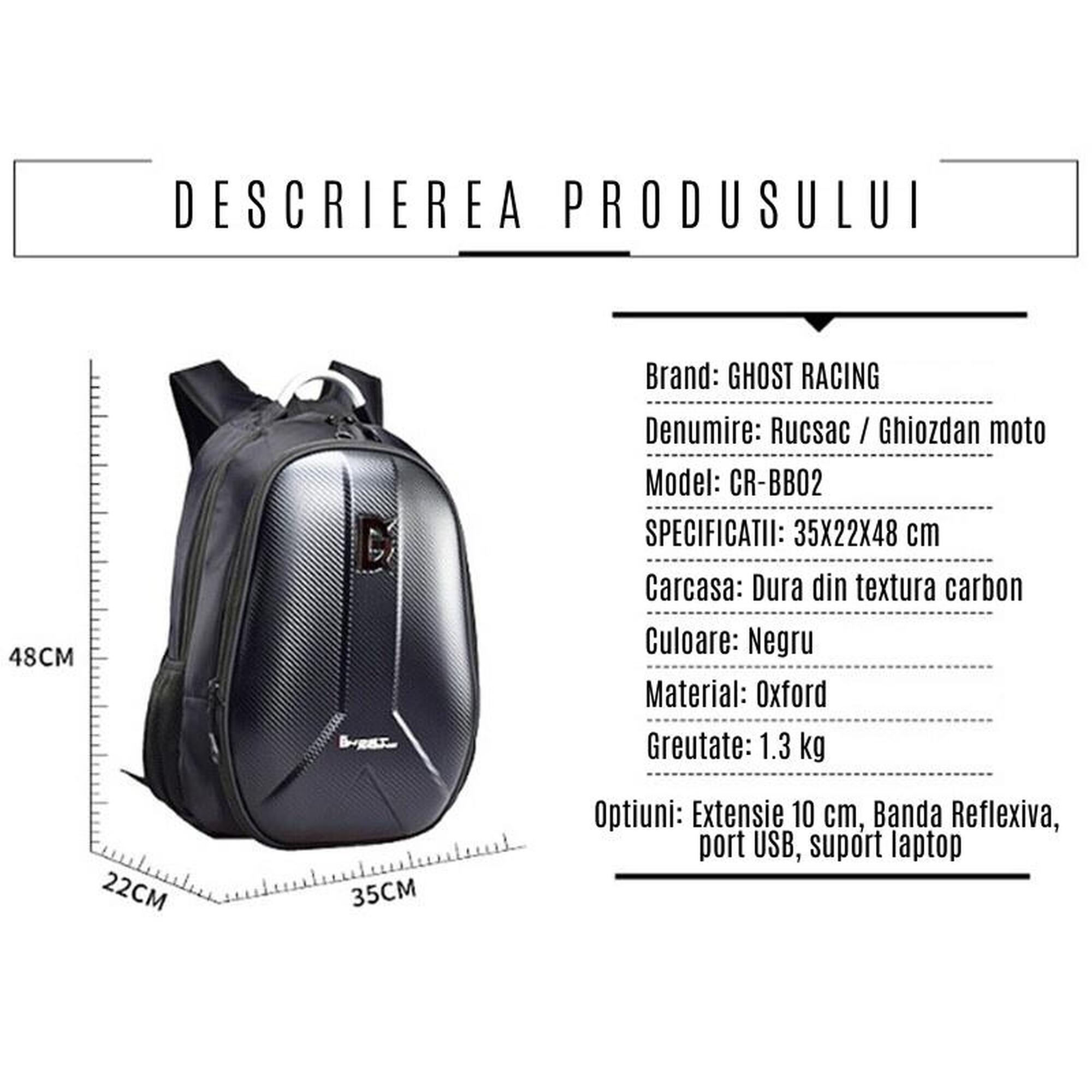Rucsac Moto, protectie carbon, spatiu casca, Usb, extensie