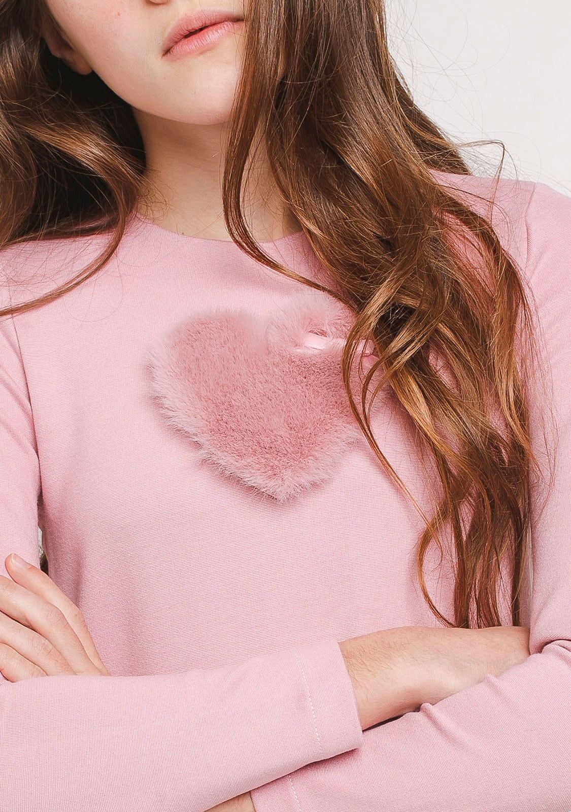 Vestido rosa con corazón de piel para niña 2/4