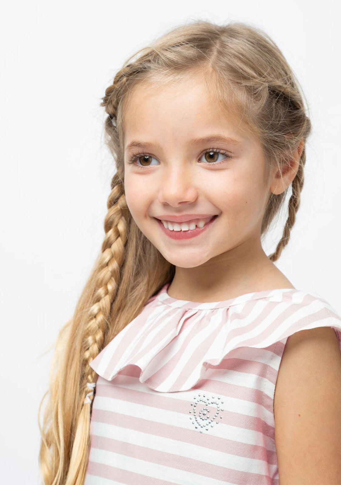 Vestido de Niña Volantes Rayas Rosa 3/3