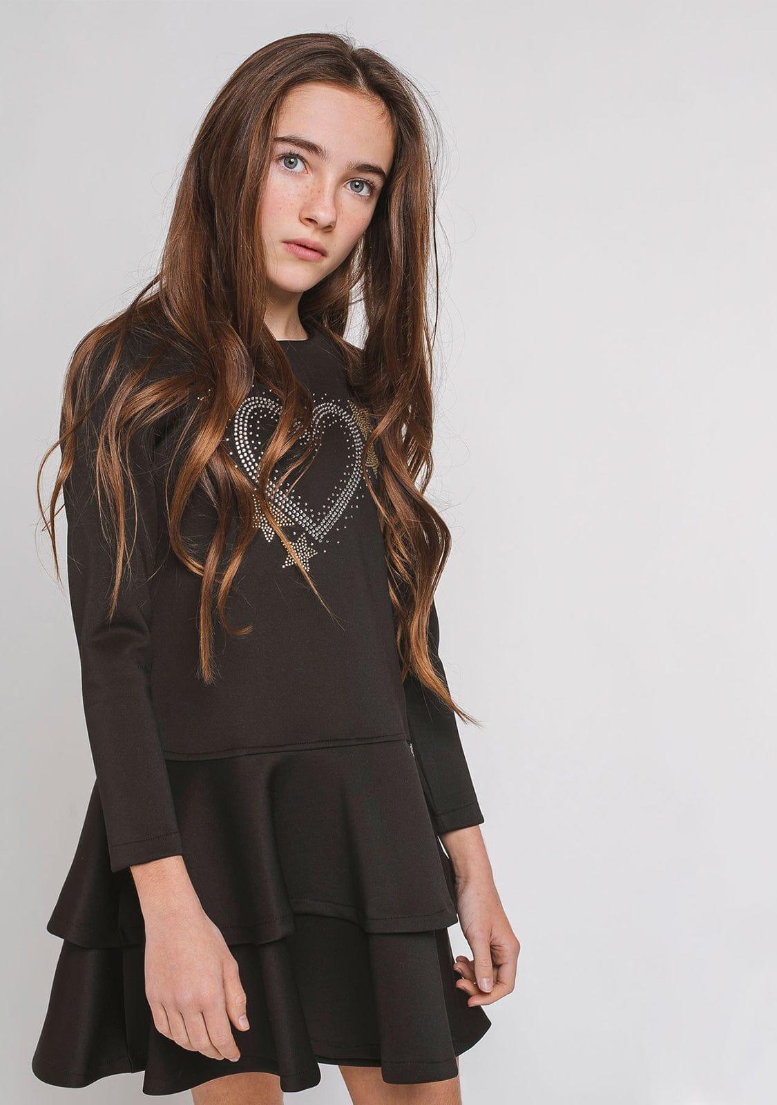 Vestido negro con volantes "Heart" de niña 2/3