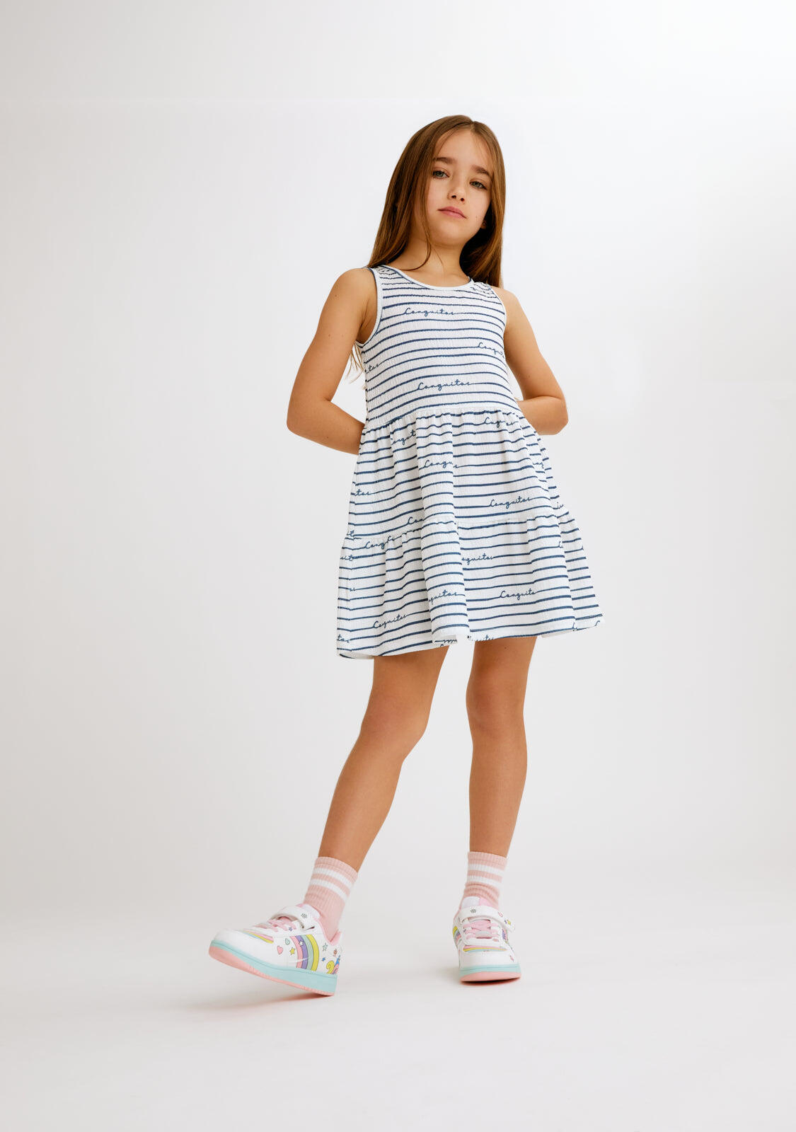 Vestido de Niña de Rayas en Azul Marino 4/4