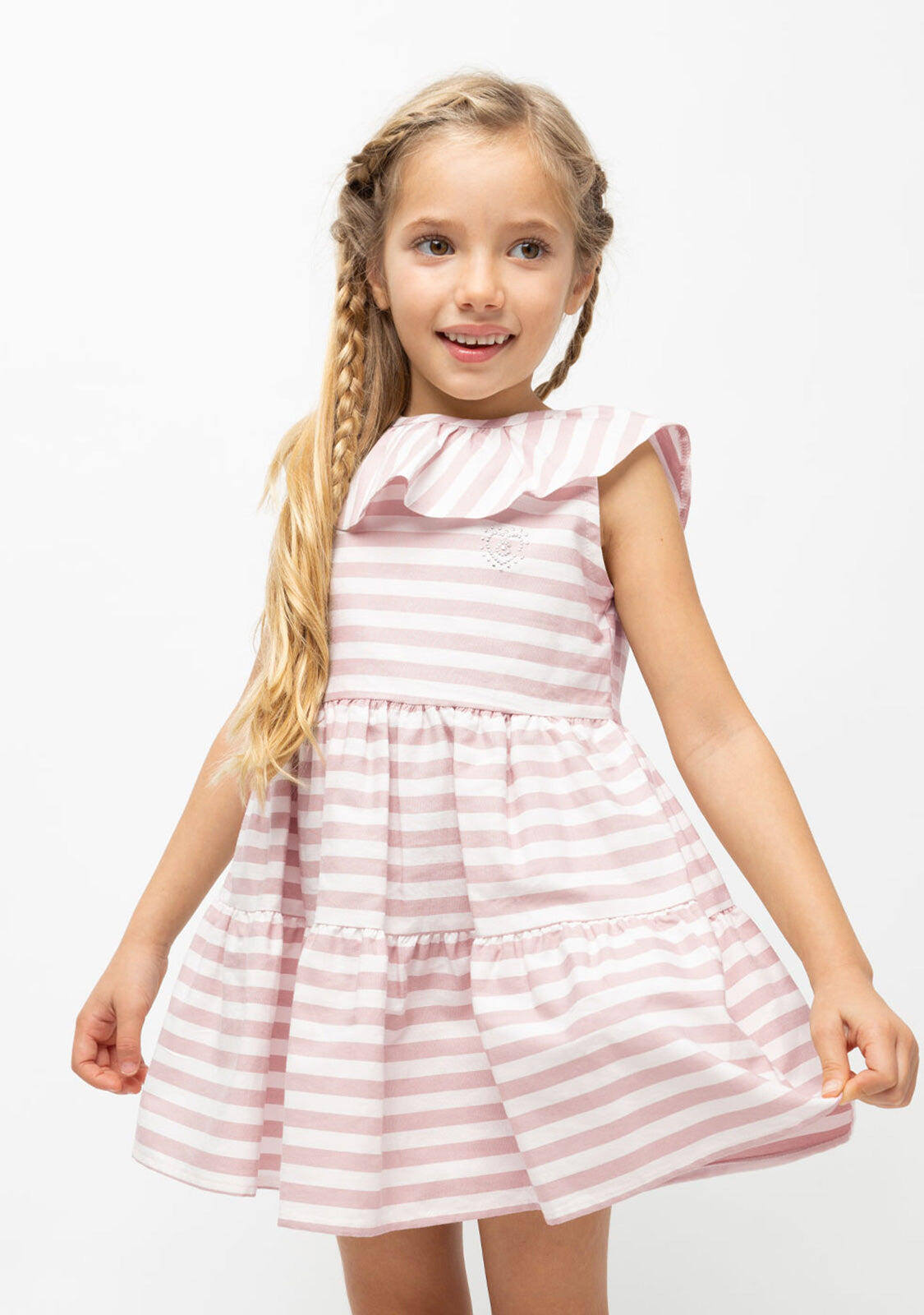 Vestido de Niña Volantes Rayas Rosa 2/3