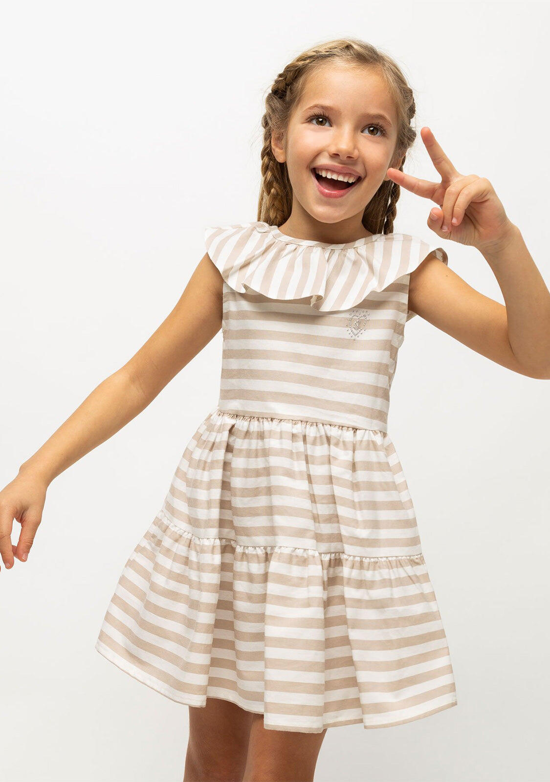 Vestido de Niña Volantes Rayas Arena 2/4