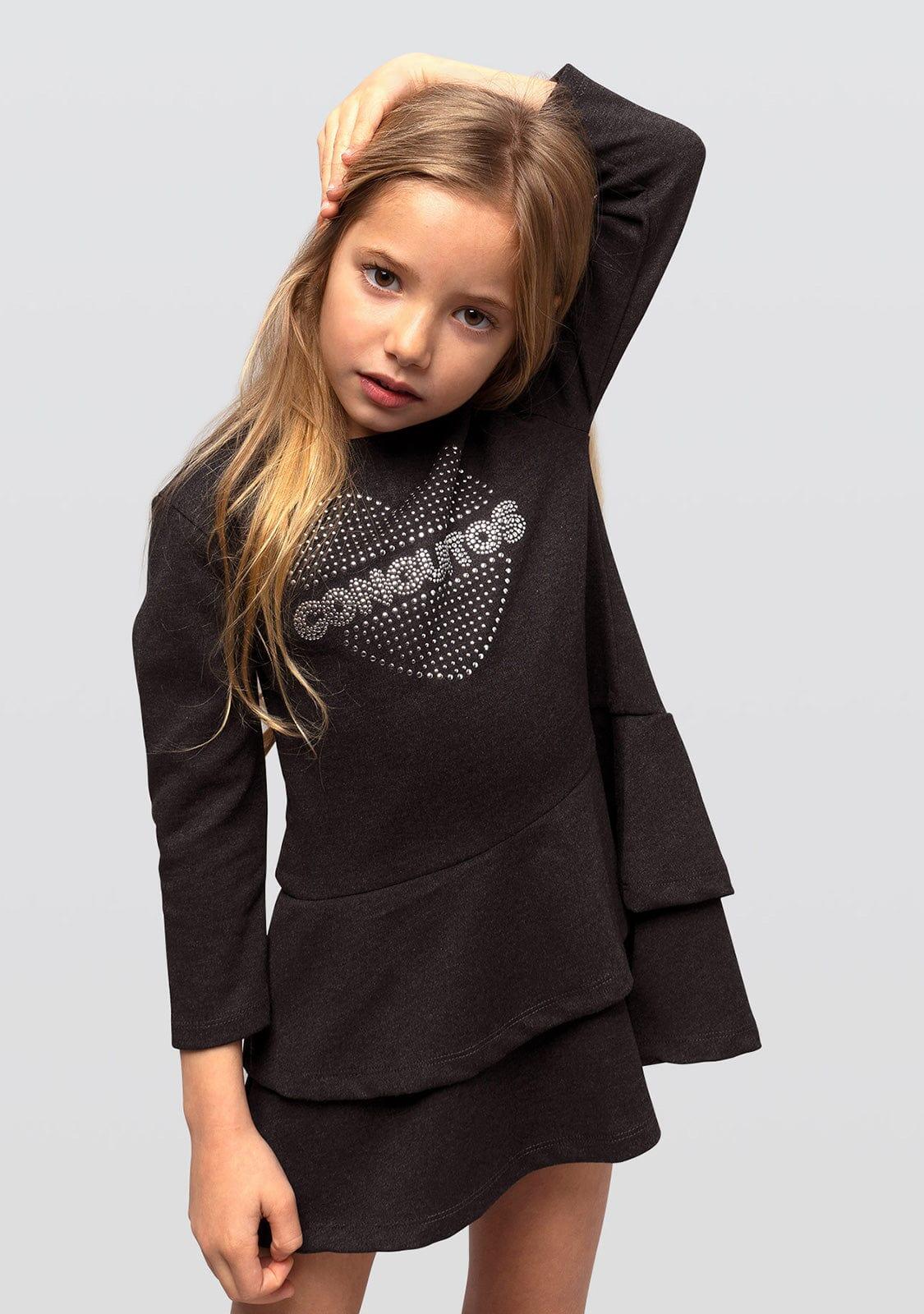 Vestido gris con volantes para niña 2/3