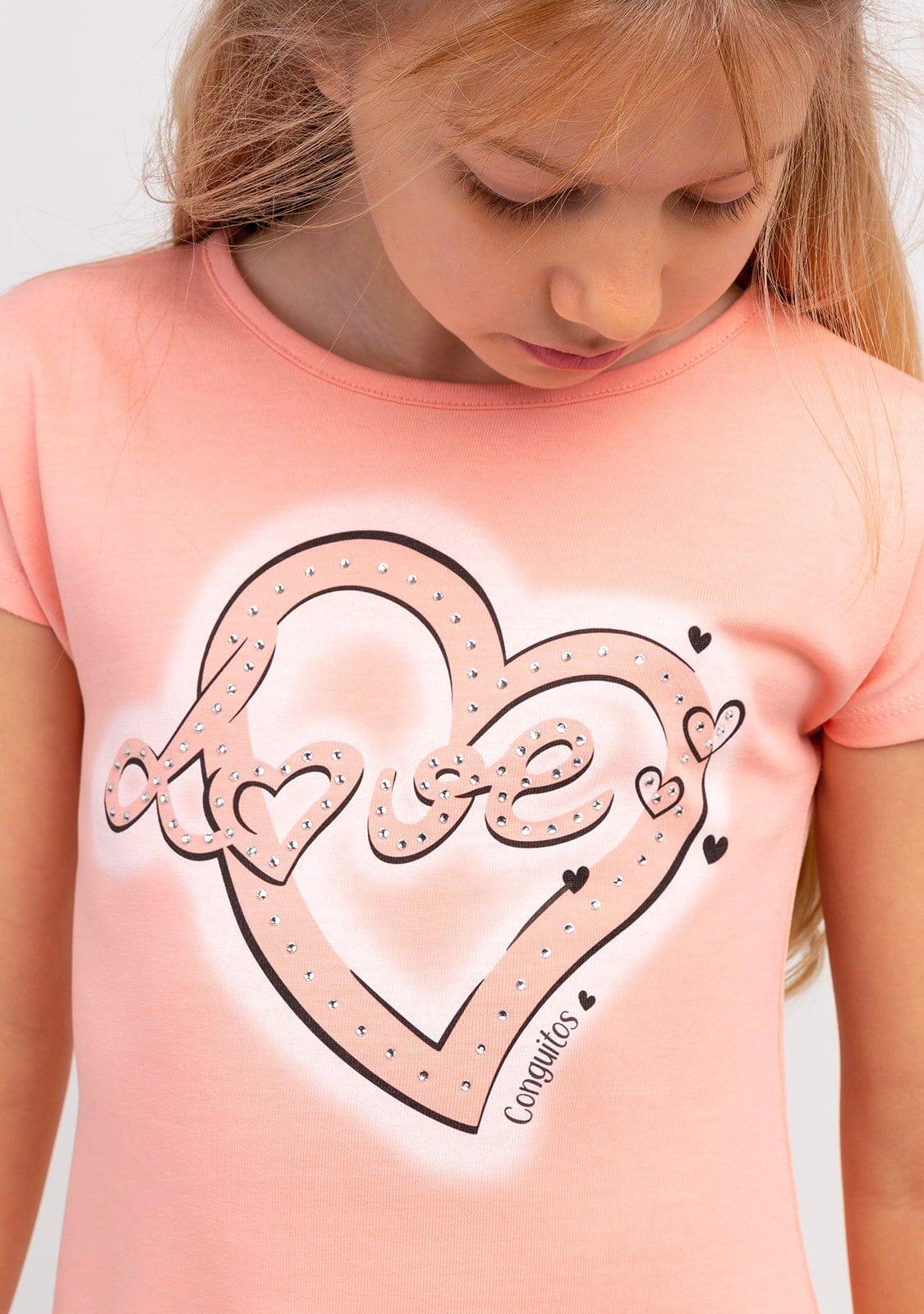 Vestido De Niña Con Estampado De Corazón Naranja 4/5