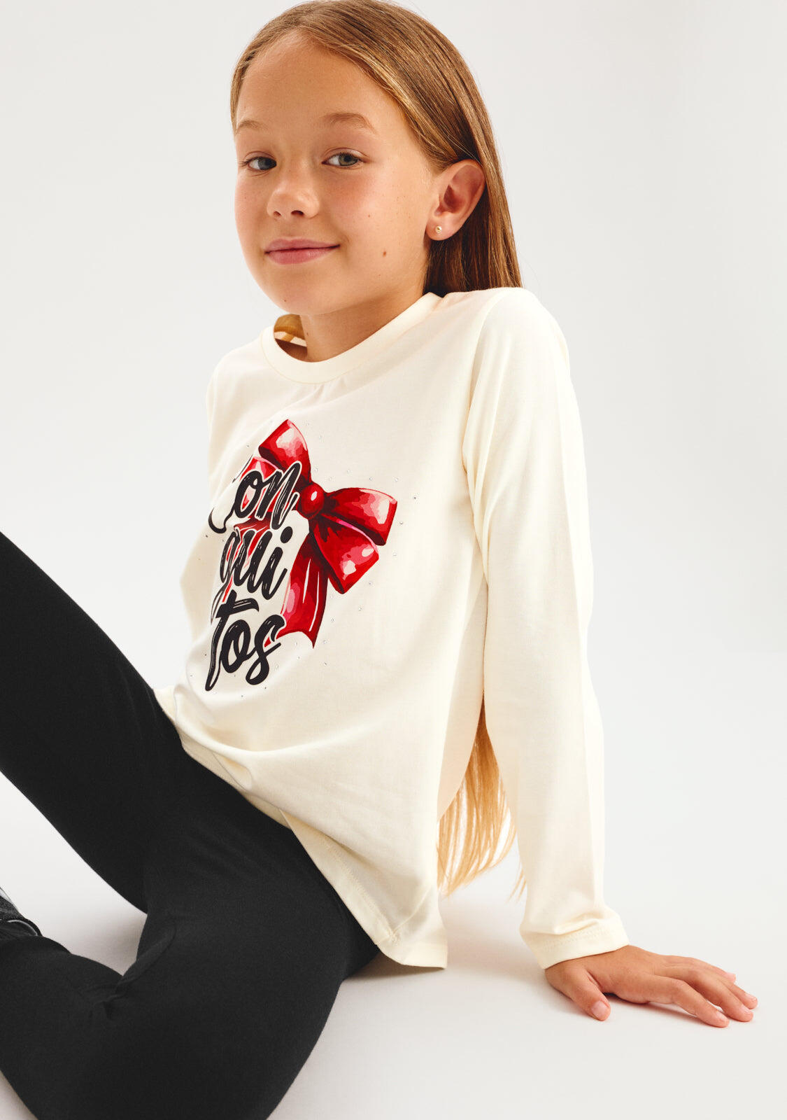 Camiseta Niña Manga Larga Con Estampado 3/4