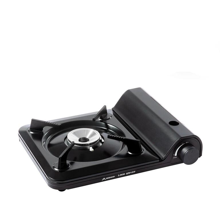Portable single-burner butane gas stove in black