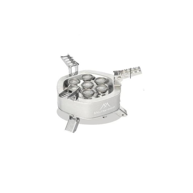 Compact stainless steel camping gas stove with foldable pot supports