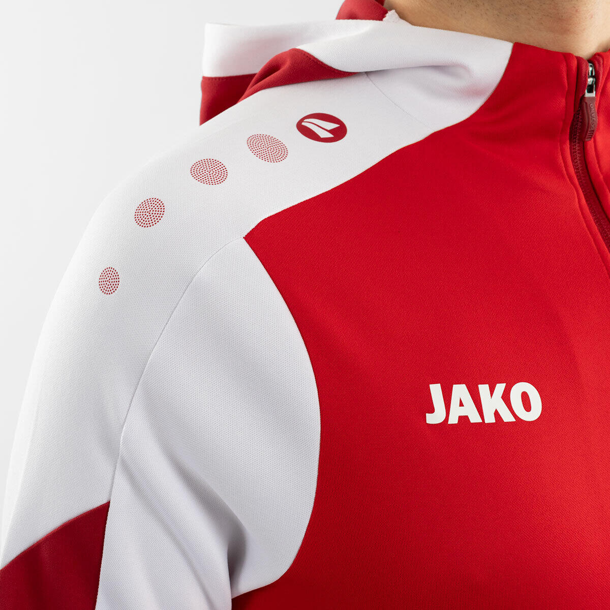 Jako Dynamic Hooded Half Zip Heren - Rood / Wit / Donkerrood 6/6