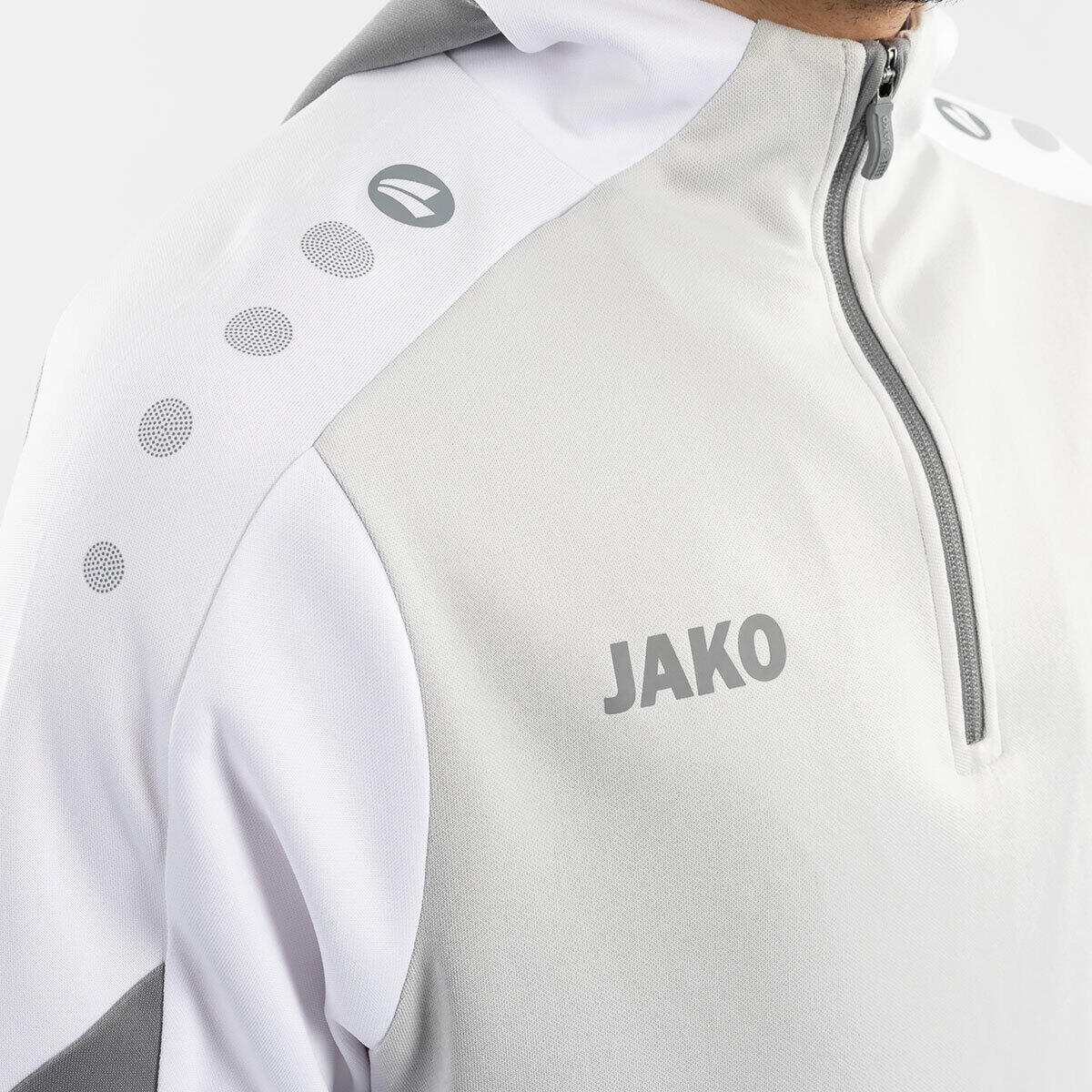 Jako Dynamic Hooded Half Zip Hommes - Gris clair / Blanc / Gris 4/6