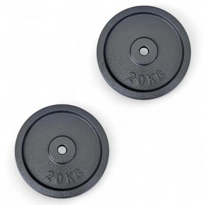 2 X Disco Ghisa Nero 20 Kg Foro ø25mm Per Bilanciere Manubri Palestra Home Fitne