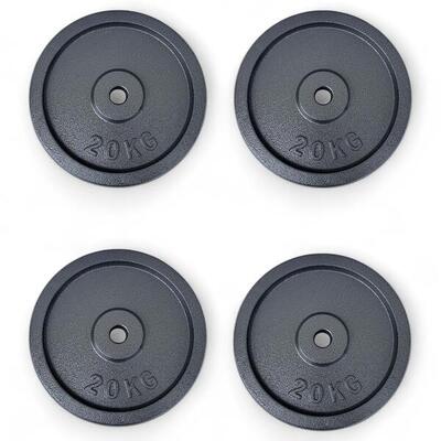 4 X Disco Ghisa Nero 20 Kg Foro ø25mm Per Bilanciere Manubri Palestra Home Fitne