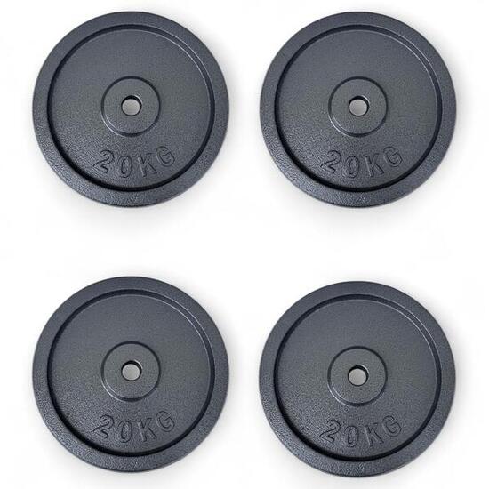 4 X Disco Ghisa Nero 20 Kg Foro ø25mm Per Bilanciere Manubri Palestra Home Fitne