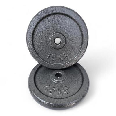 2 X DISCO GHISA NERO 15 KG FORO Ø25MM PER BILANCIERE MANUBRI PALESTRA HOME FITNE