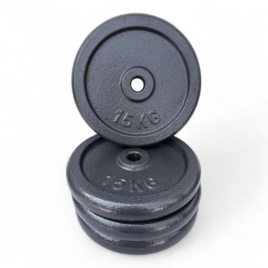 4 X Disco Ghisa Nero15 Kg Foro ø25mm Per Bilanciere Manubri Palestra Home Fitnes