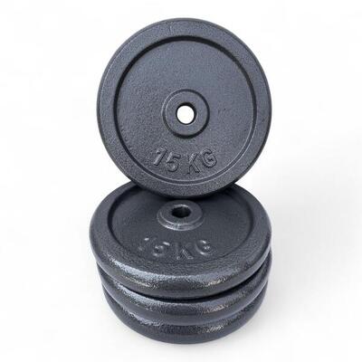 4 X DISCO GHISA NERO15 KG FORO Ø25MM PER BILANCIERE MANUBRI PALESTRA HOME FITNES