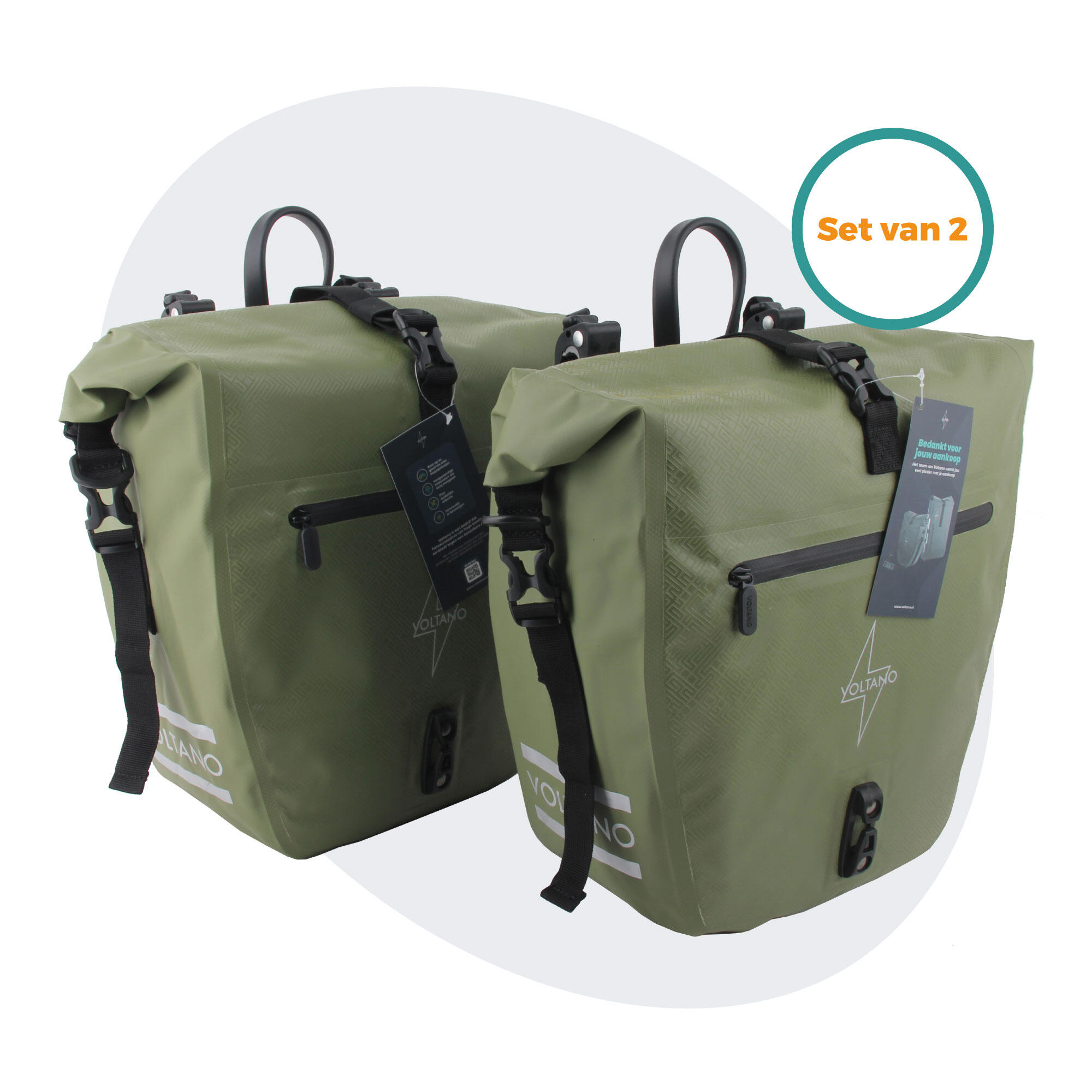 Voltano Enkele Fietstas Set E-bike - Olijf Groen - 46 Liter 1/7