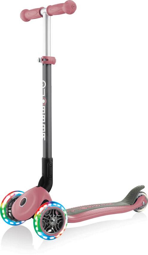 GLOBBER Scooter Mini Scooter  Primo Foldable Lights  Anodized T-Bar  Pastel pink