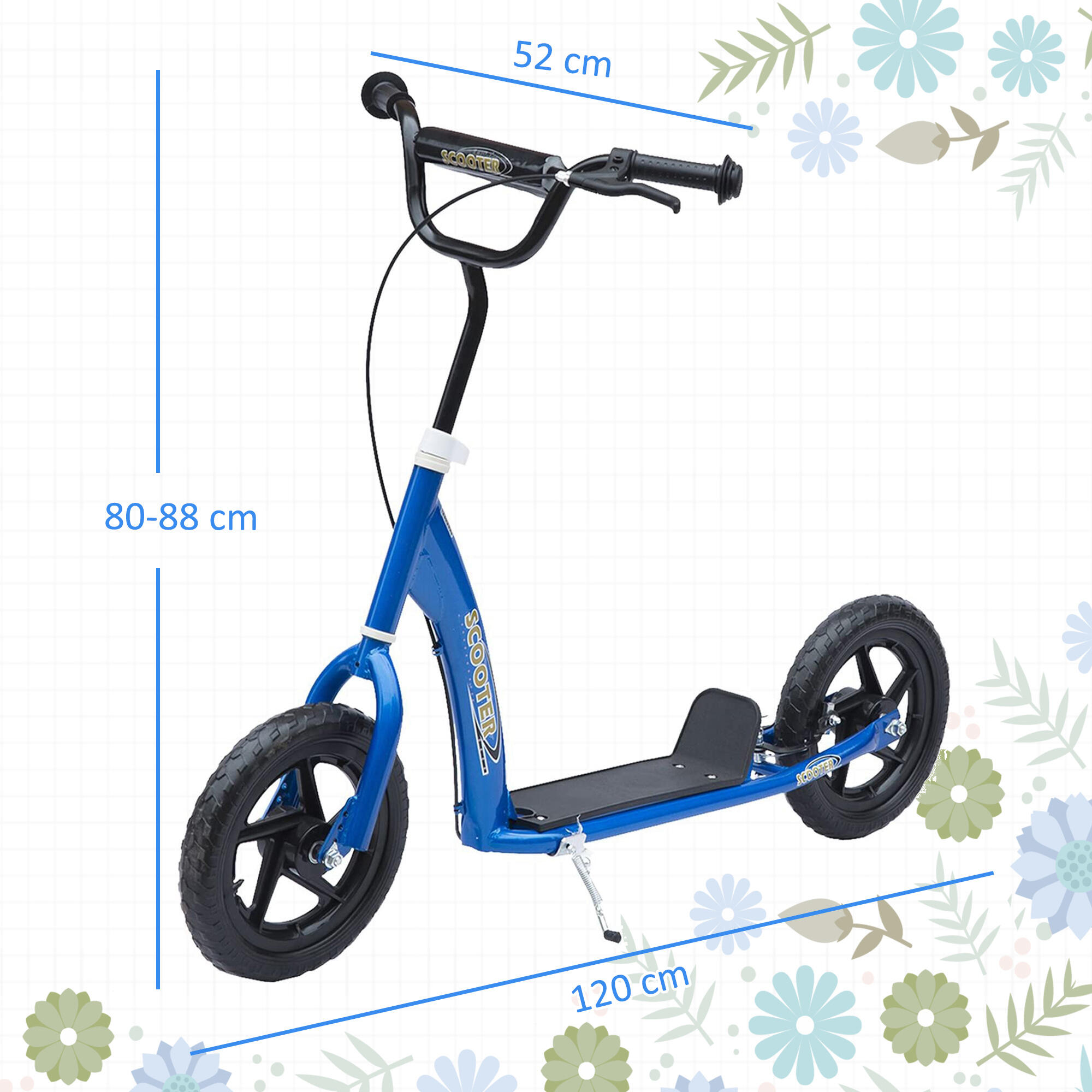 HOMCOM Monopattino per Bambini con Freno Posteriore e Manubrio Regolabile Blu 3/7