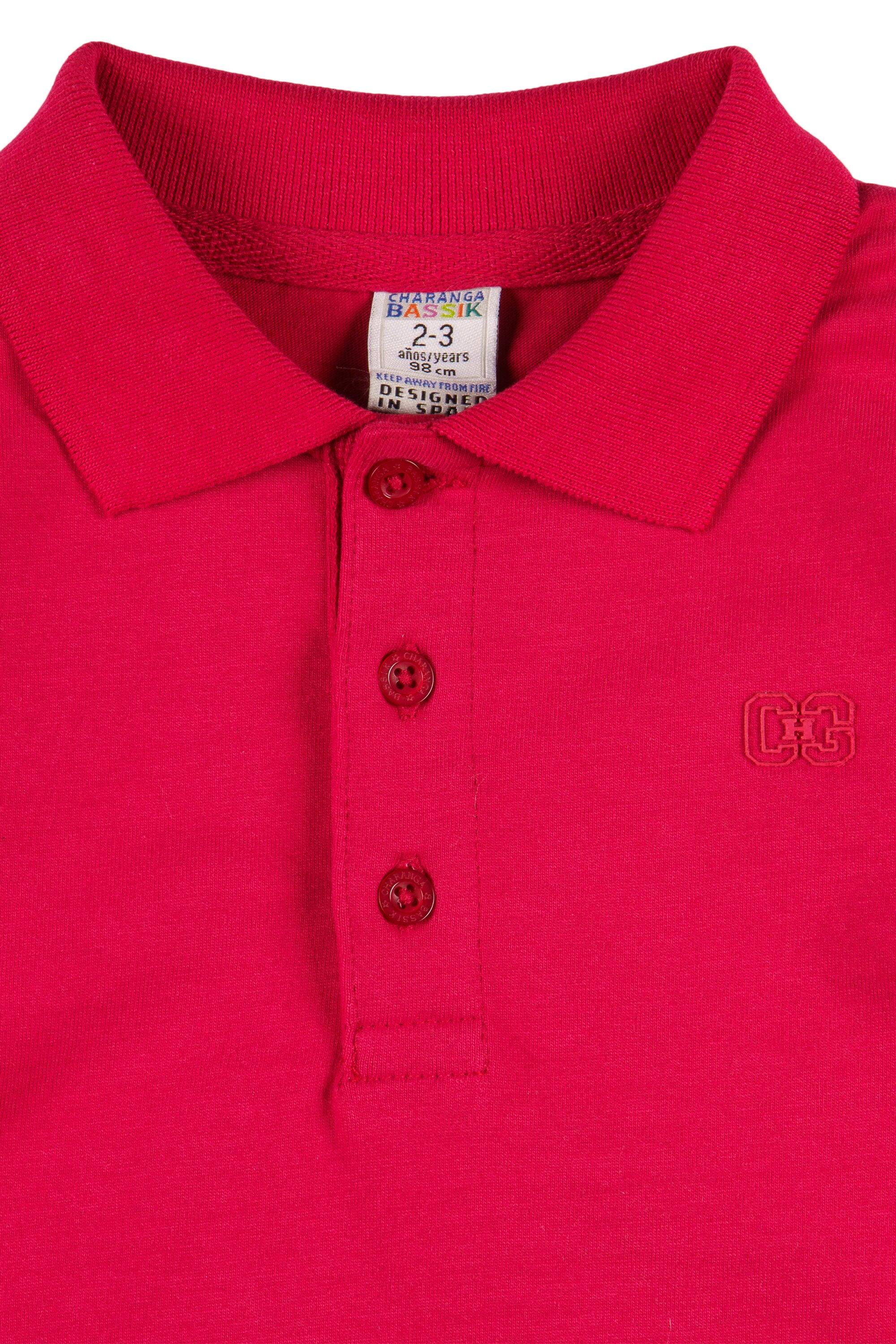 Polo niño manga larga rojo con cuello y botones 3/4