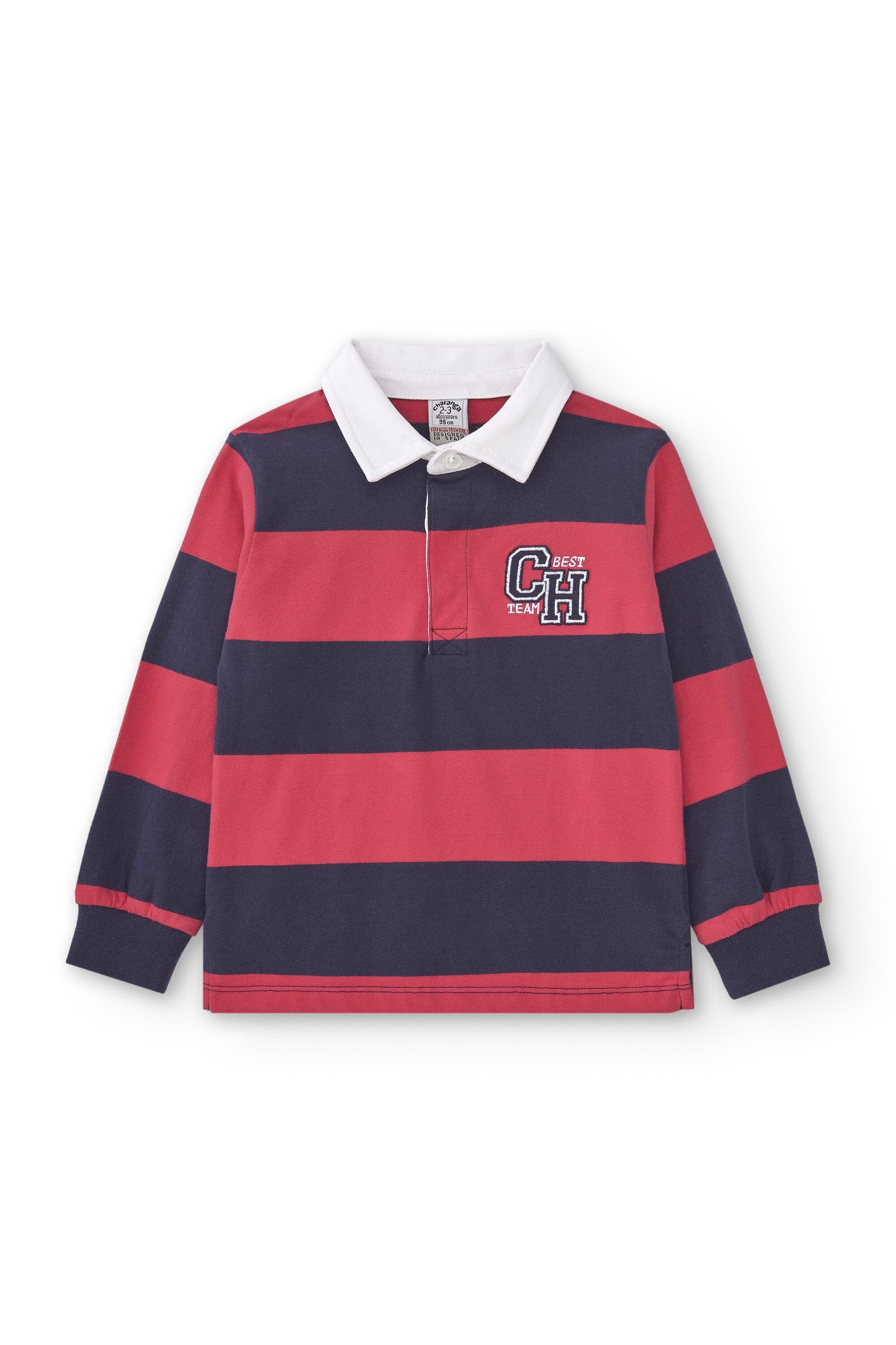 Camisa polo vermelha de manga comprida para menino da 2/5