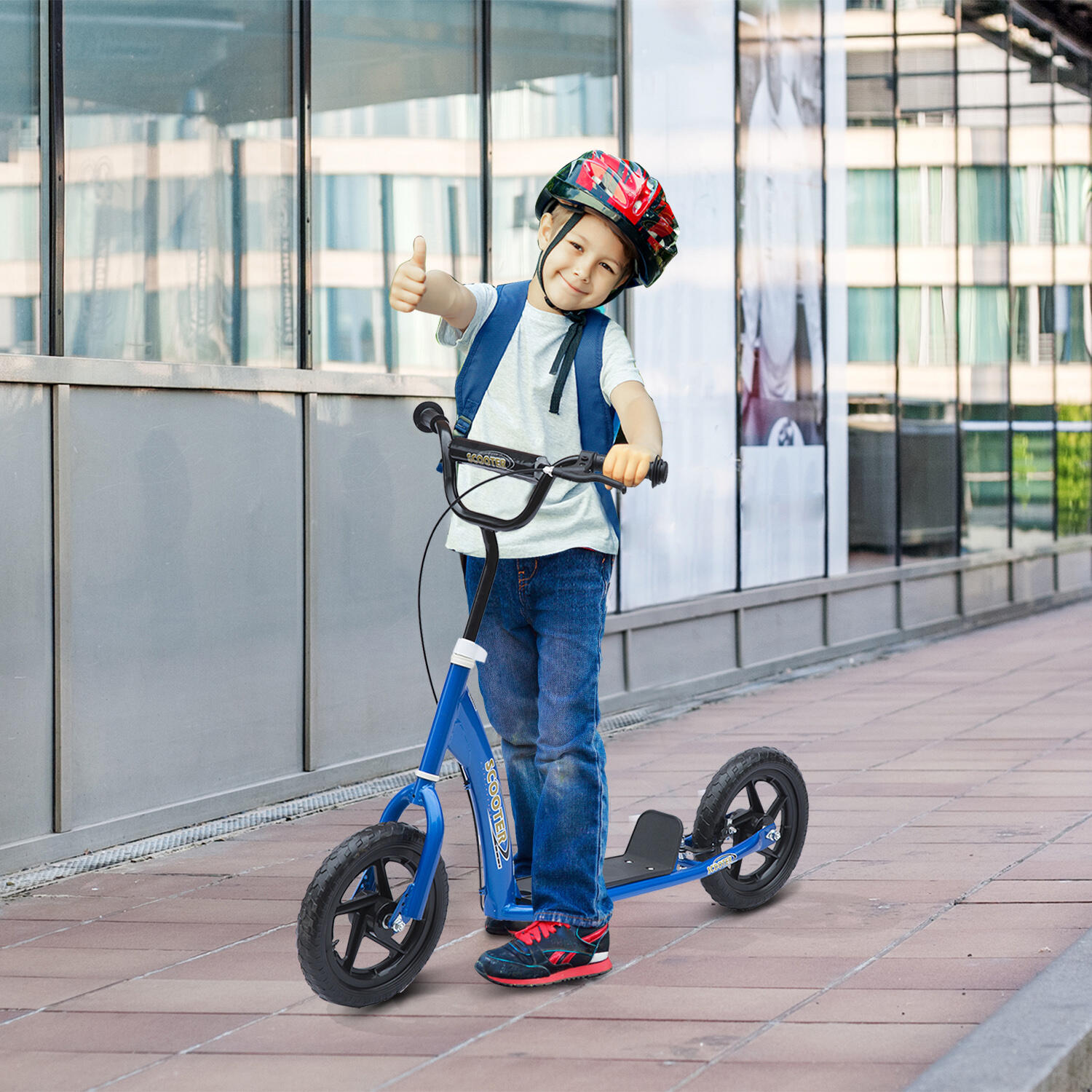 HOMCOM Monopattino per Bambini con Freno Posteriore e Manubrio Regolabile Blu 2/7