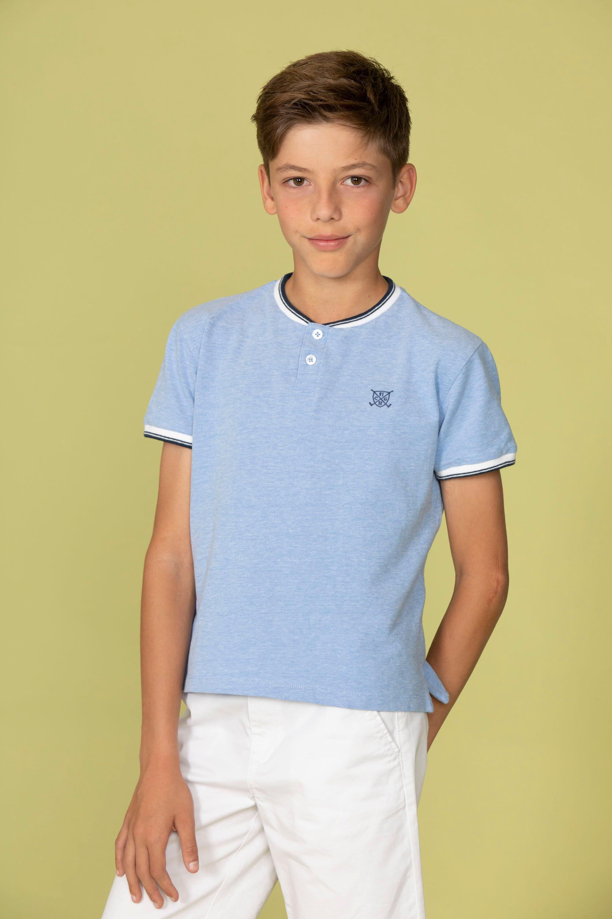 Polo de niño celeste | Cuello mao 1/4