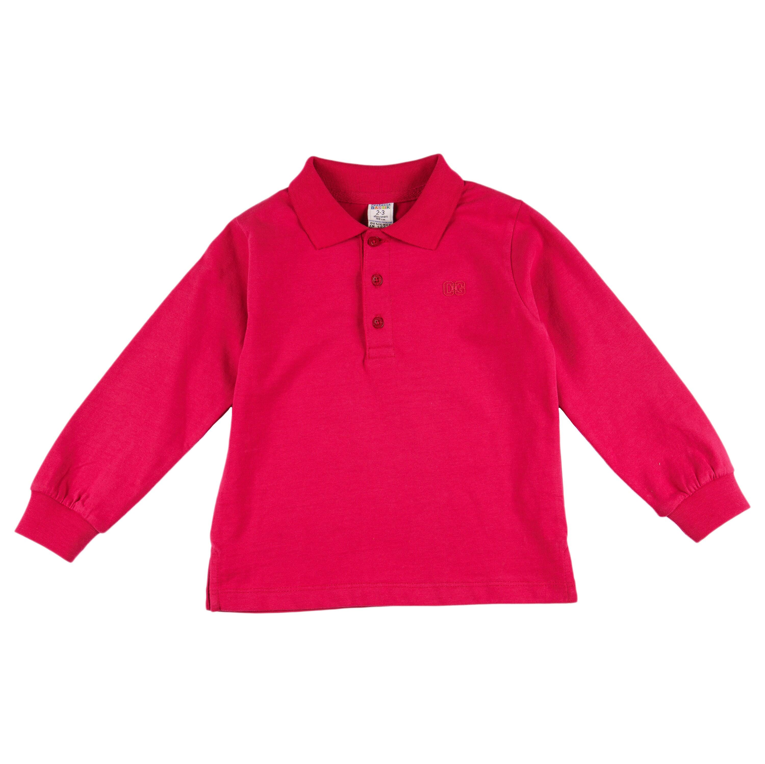 Polo niño manga larga rojo con cuello y botones 2/4