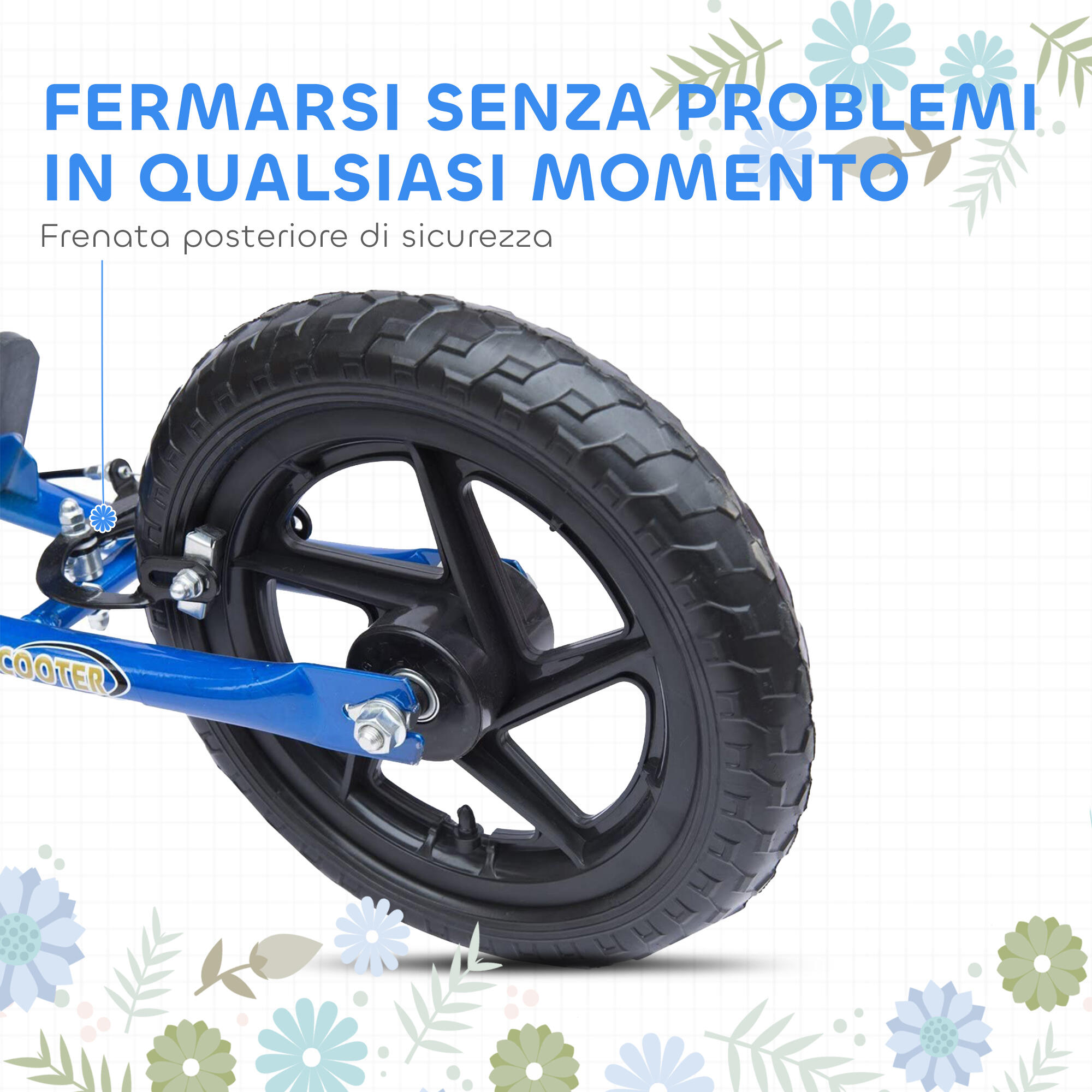 HOMCOM Monopattino per Bambini con Freno Posteriore e Manubrio Regolabile Blu 6/7