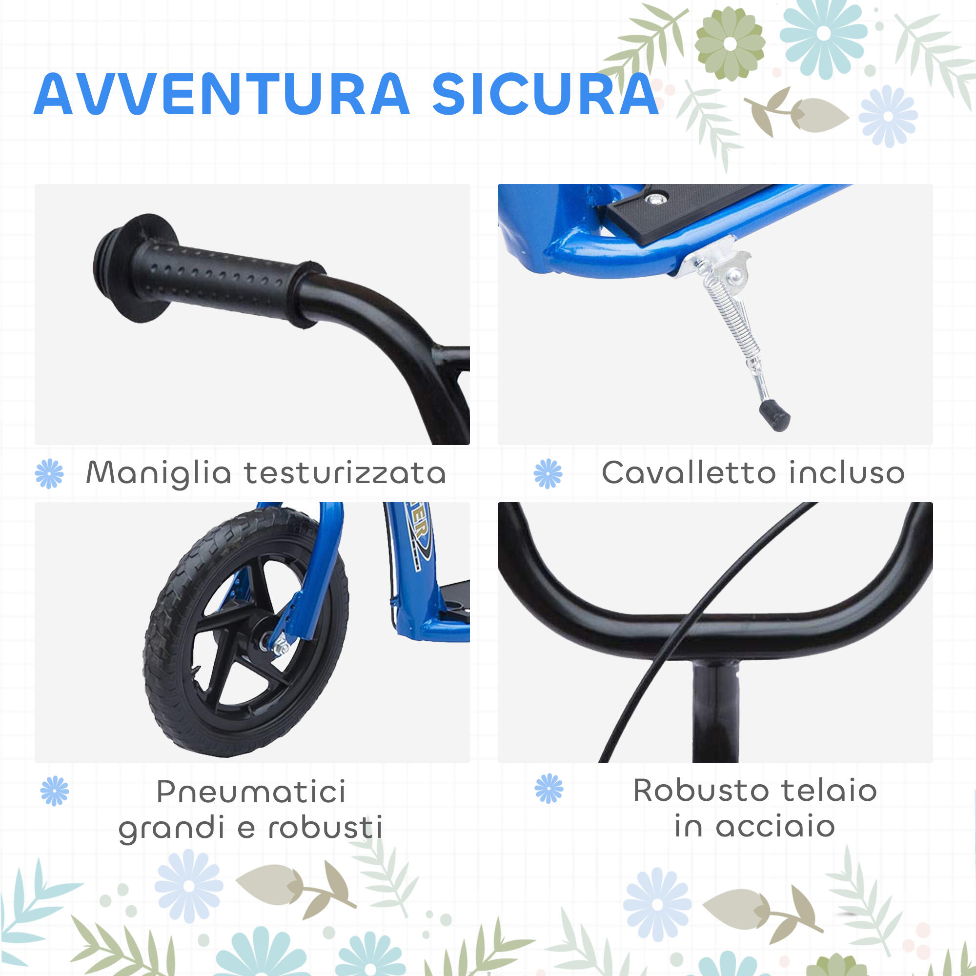 HOMCOM Monopattino per Bambini con Freno Posteriore e Manubrio Regolabile Blu 5/7