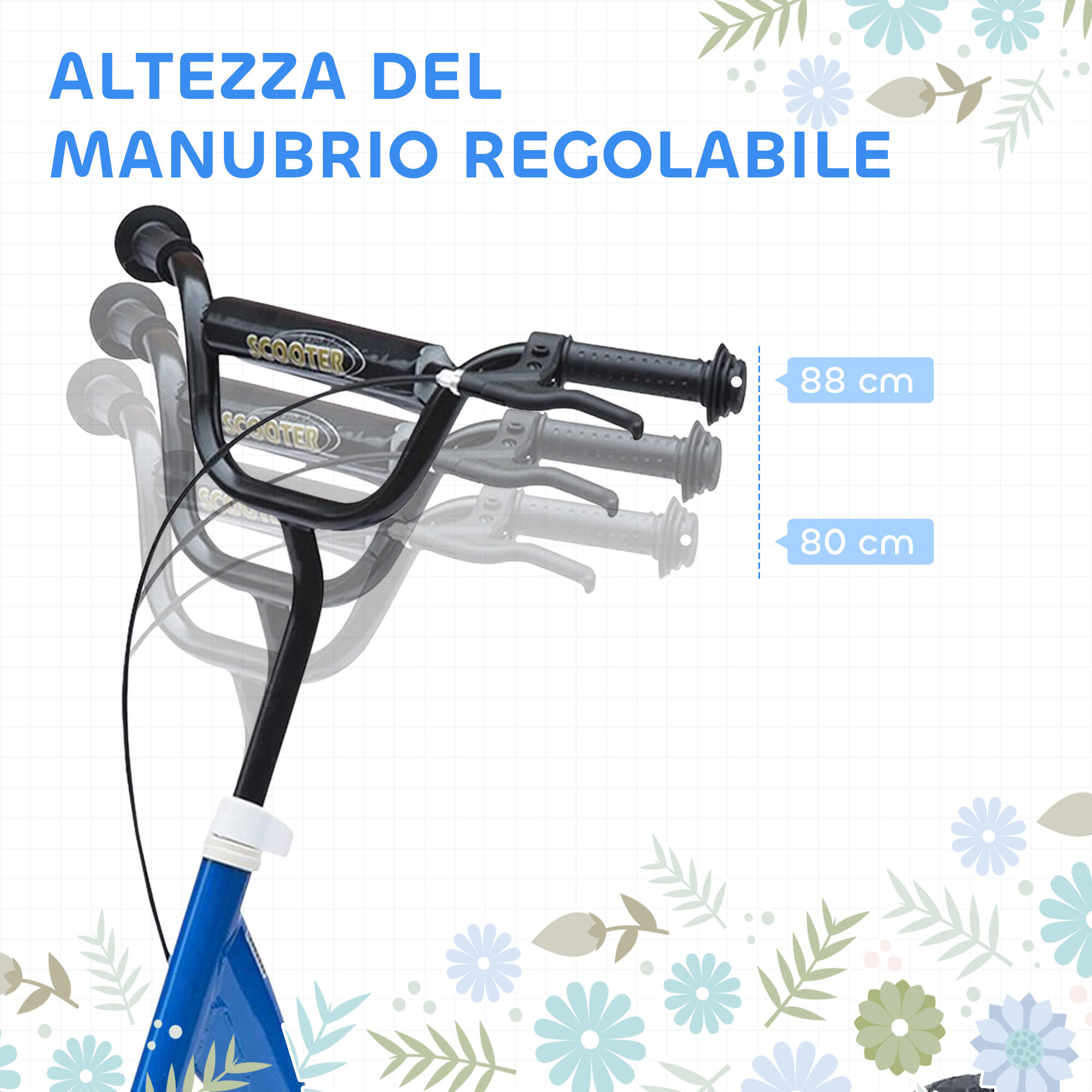 HOMCOM Monopattino per Bambini con Freno Posteriore e Manubrio Regolabile Blu 4/7