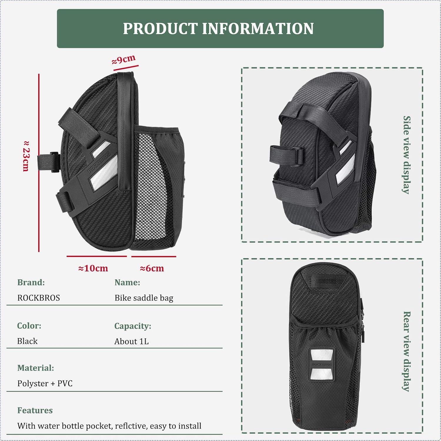 Bolsa de sillín impermeable de 1,5 l con portabotellas 2/5
