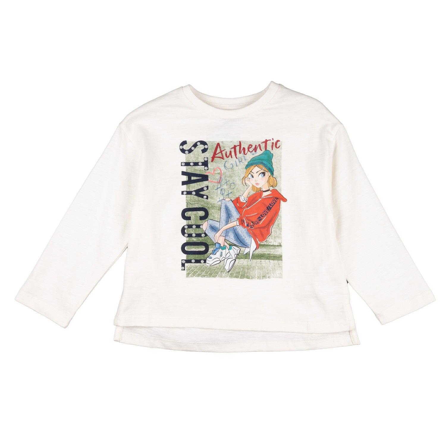 Camiseta manga larga de niña color crudo 2/4
