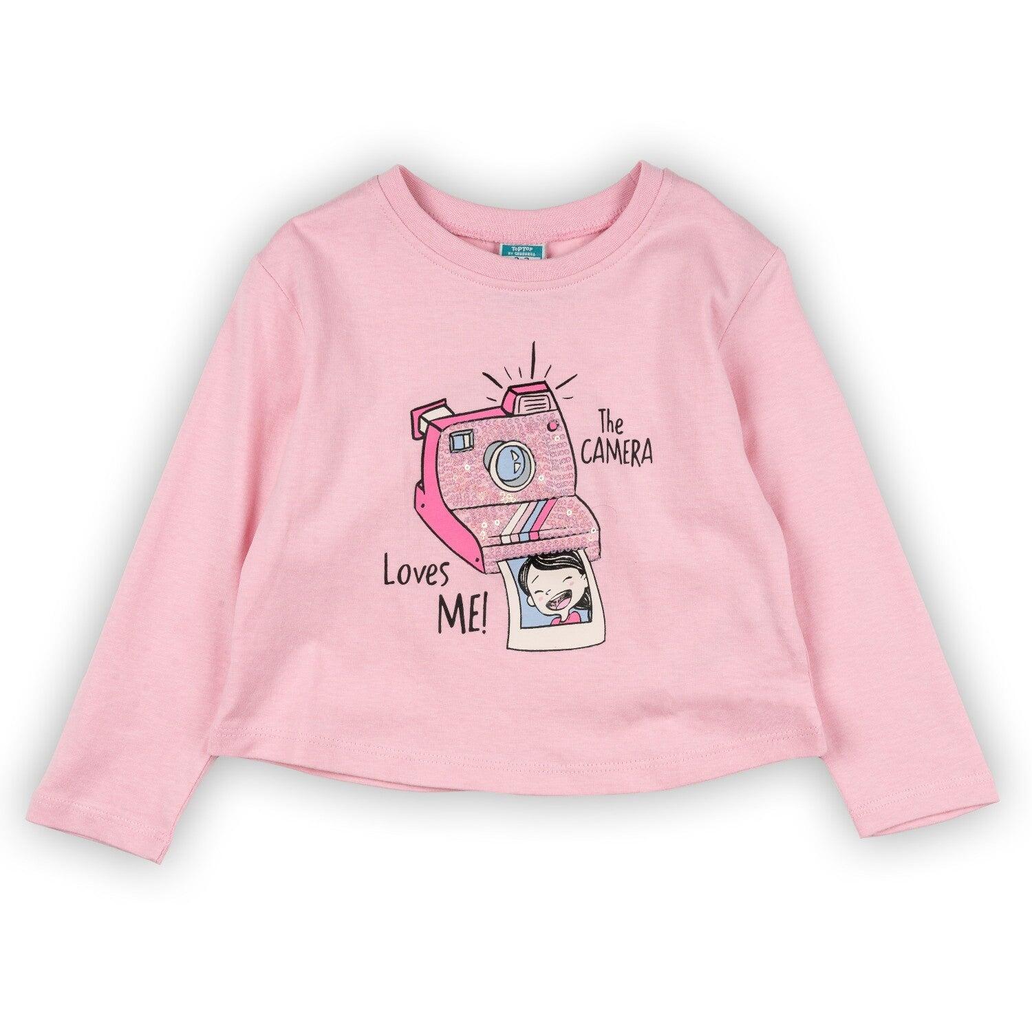 Camiseta manga larga de niña color rosa 2/4