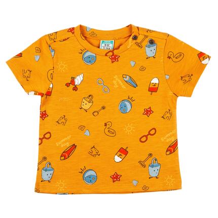 Camiseta bebé niño naranja con estampado de playa