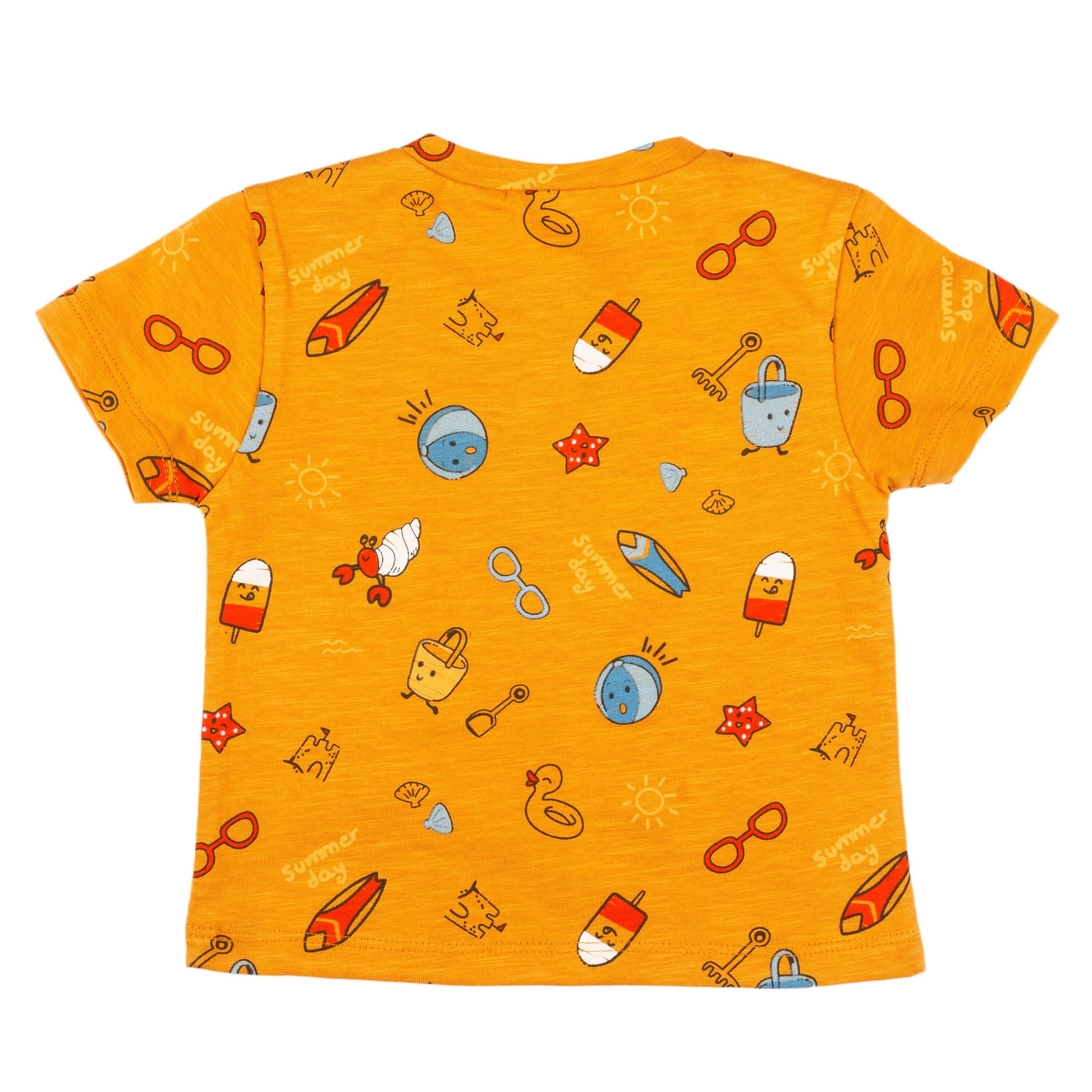 Camiseta bebé niño naranja con estampado de playa 2/4